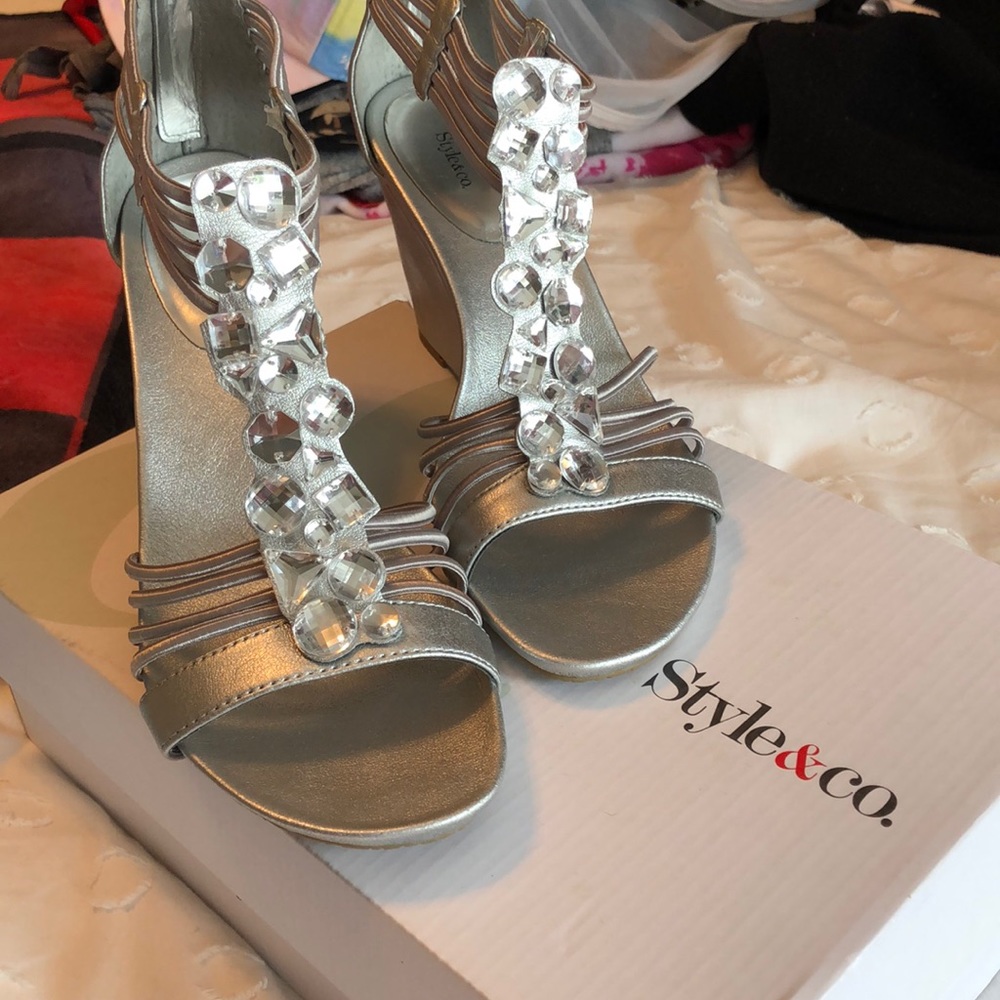 Rhinestone silver heels